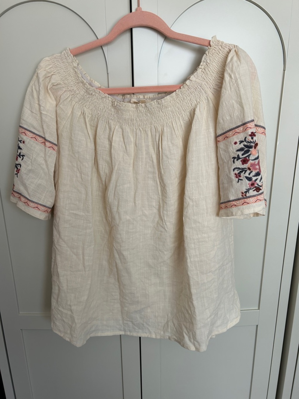 Cream Embroidered Boho Peasant Blouse